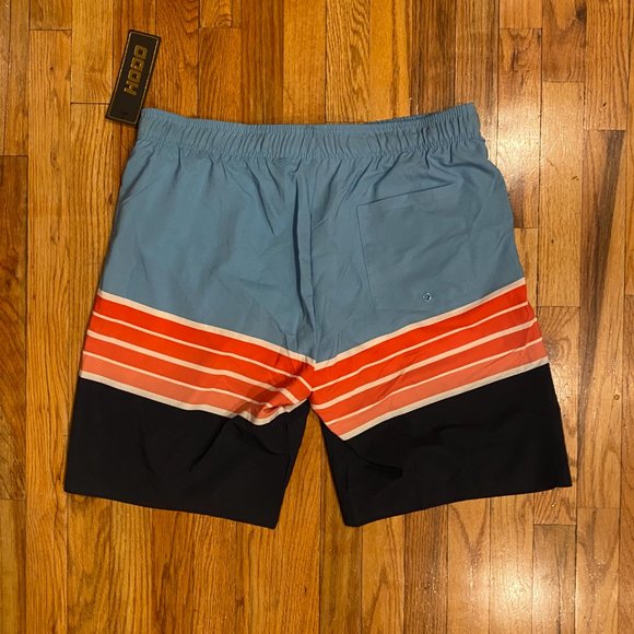 HODO NEW Men's lined Swim Shorts Size XL Blue Red Stripes - Picture 3 of 3